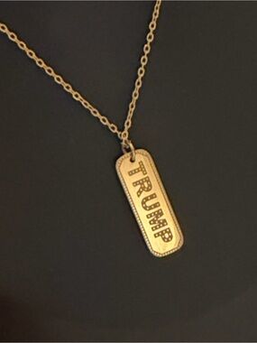 Dog Tag Gold Bar Necklace TRUMP Nameplate